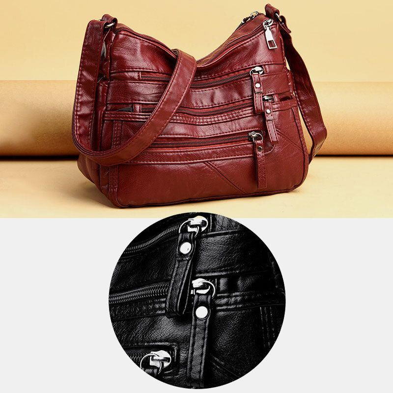 Damen Pu Leder Retro Casual Große Kapazität Französische Handtasche Umhängetaschen Mit Mehreren Taschen