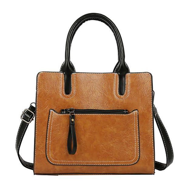 Damen Pu Leder Tote Handtasche Retro Feste Freizeit Umhängetasche