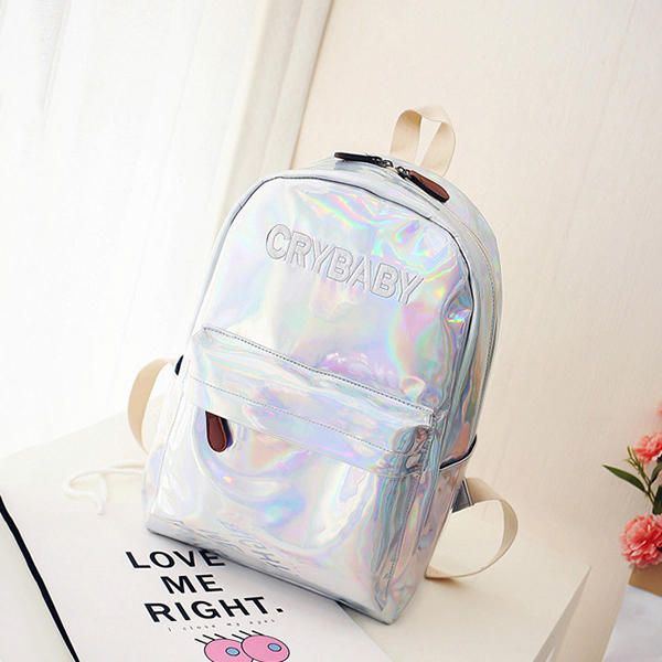 Damen Reflektierender Laser Letter Persönlichkeit Handtasche Rucksack