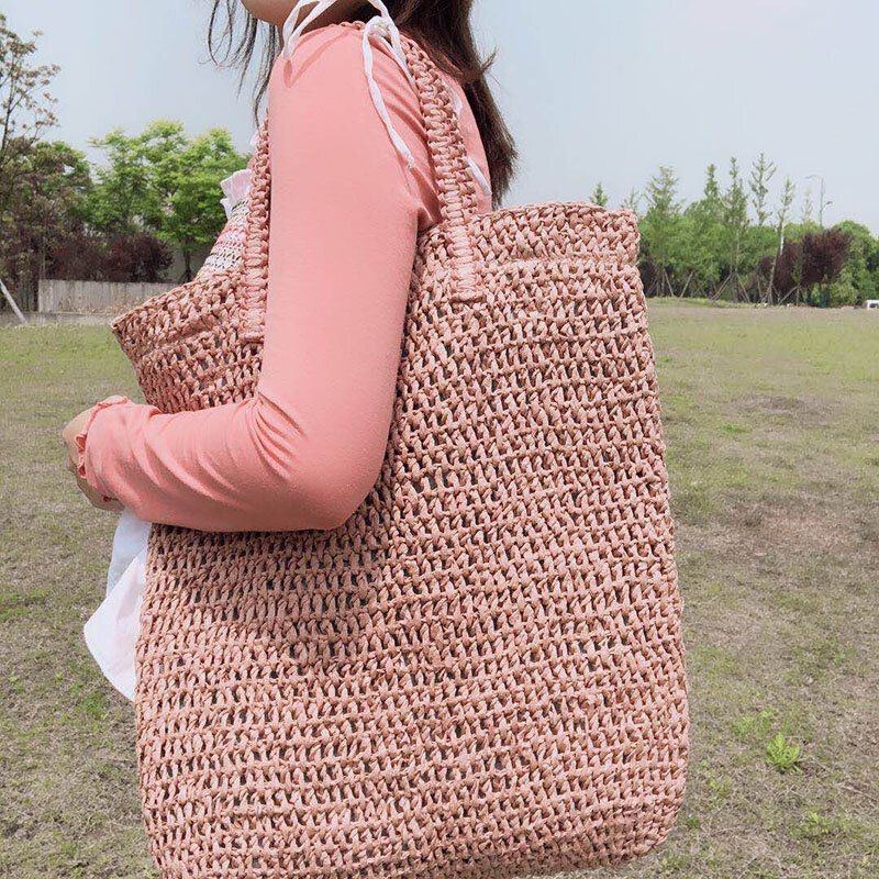 Damen Reisen Sommer Strand Große Kapazität Stroh Handtasche Einkaufstasche