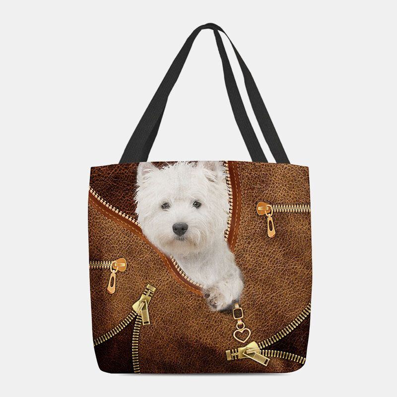 Damen Segeltuch Nettes 3d Dreidimensionales Karikatur Hundemuster Beiläufige Umhängetasche Handtaschen Tote