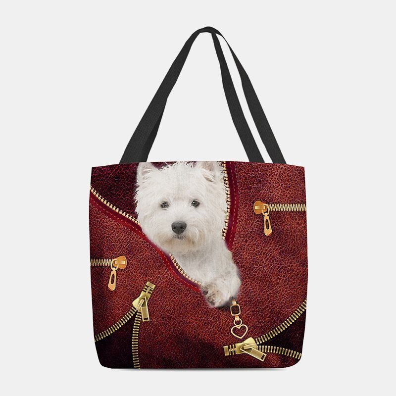 Damen Segeltuch Nettes 3d Dreidimensionales Karikatur Hundemuster Beiläufige Umhängetasche Handtaschen Tote