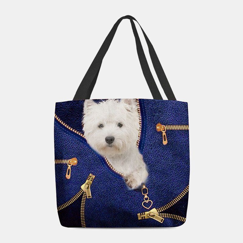 Damen Segeltuch Nettes 3d Dreidimensionales Karikatur Hundemuster Beiläufige Umhängetasche Handtaschen Tote