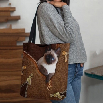 Damen Segeltuch Nettes 3d Dreidimensionales Katzen Muster Beiläufige Umhängetasche Handtaschen Tote