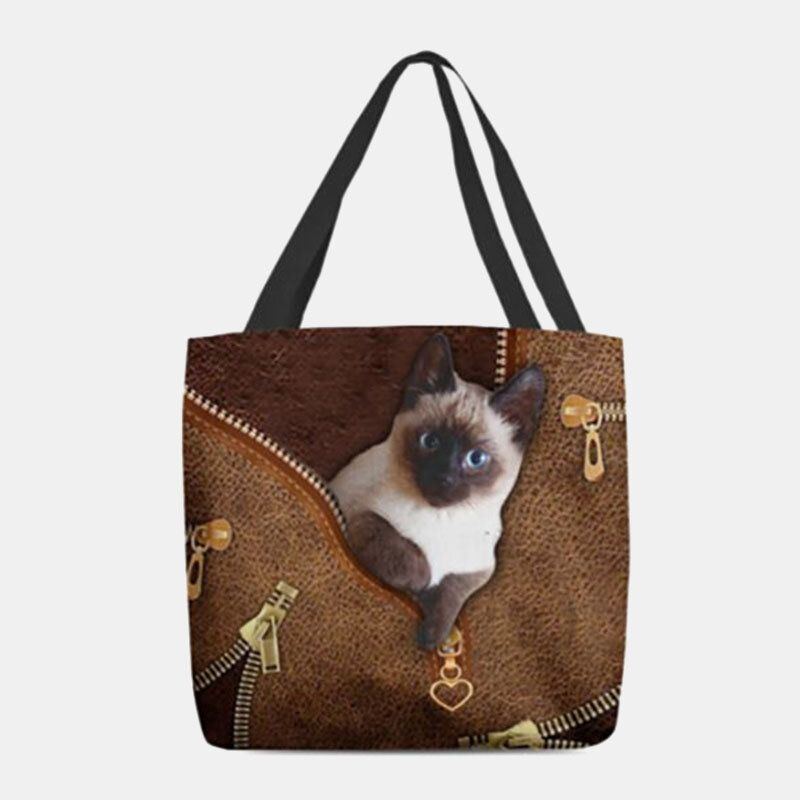 Damen Segeltuch Nettes 3d Dreidimensionales Katzen Muster Beiläufige Umhängetasche Handtaschen Tote