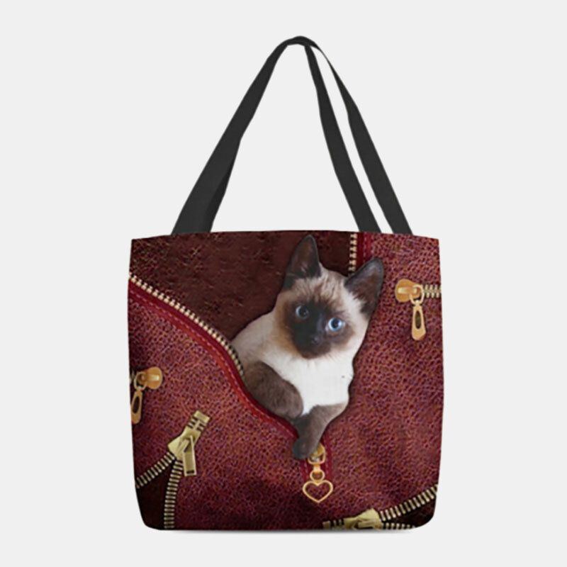 Damen Segeltuch Nettes 3d Dreidimensionales Katzen Muster Beiläufige Umhängetasche Handtaschen Tote