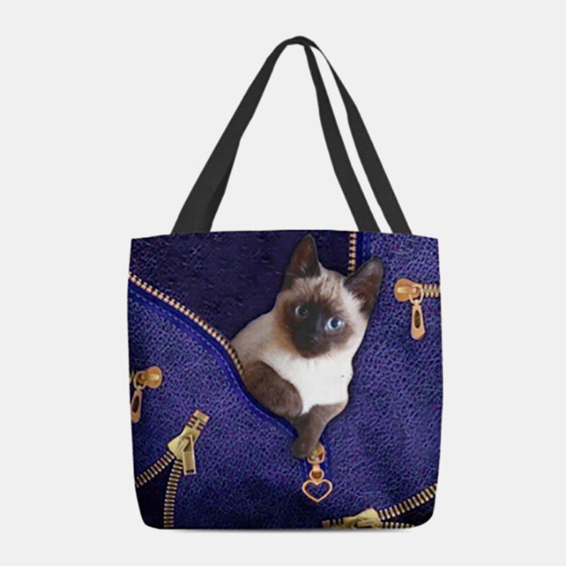 Damen Segeltuch Nettes 3d Dreidimensionales Katzen Muster Beiläufige Umhängetasche Handtaschen Tote