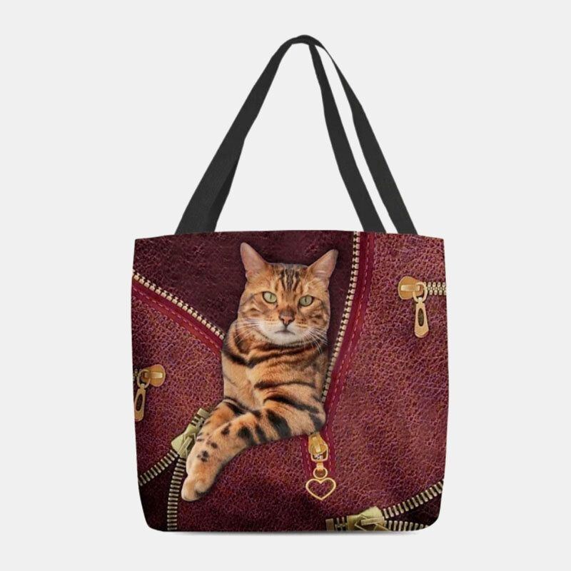 Damen Segeltuch Niedliche 3d Dreidimensionale Vision Katzen Muster Umhängetasche Handtaschen Tote