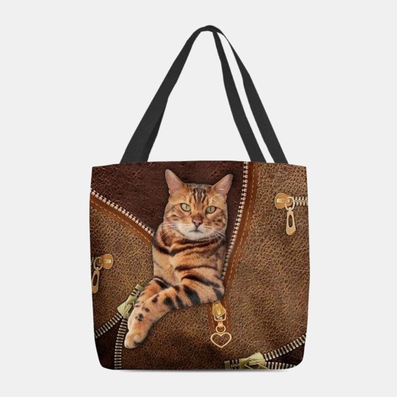 Damen Segeltuch Niedliche 3d Dreidimensionale Vision Katzen Muster Umhängetasche Handtaschen Tote