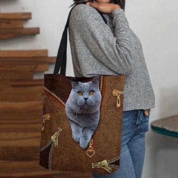 Damen Segeltuch Niedliches 3d Dreidimensionales Karikatur Katzen Muster Beiläufige Umhängetasche Handtaschen Tote