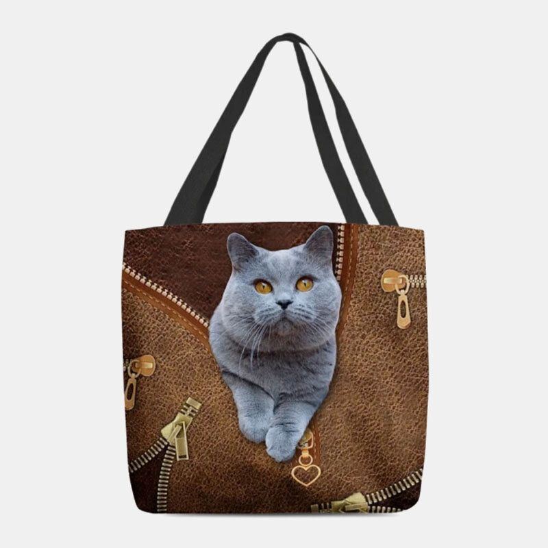 Damen Segeltuch Niedliches 3d Dreidimensionales Karikatur Katzen Muster Beiläufige Umhängetasche Handtaschen Tote