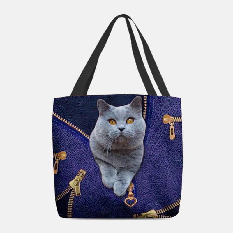 Damen Segeltuch Niedliches 3d Dreidimensionales Karikatur Katzen Muster Beiläufige Umhängetasche Handtaschen Tote