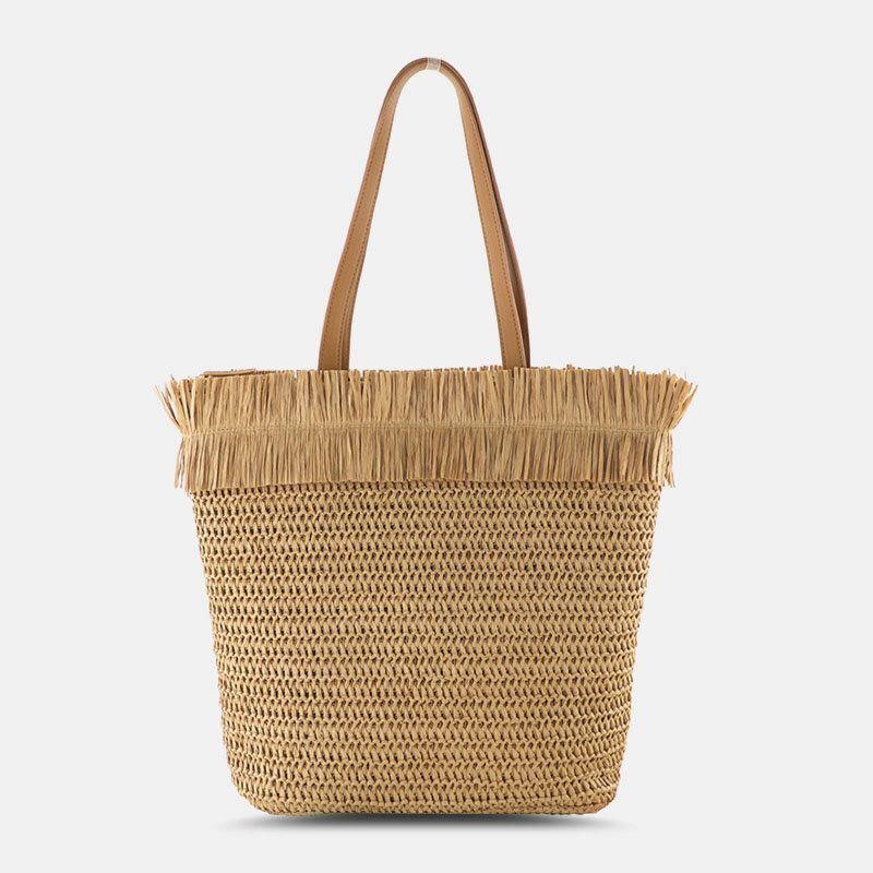 Damen Stroh Große Kapazität Casual Retro Atmungsaktive Strandtasche Handtasche Umhängetasche