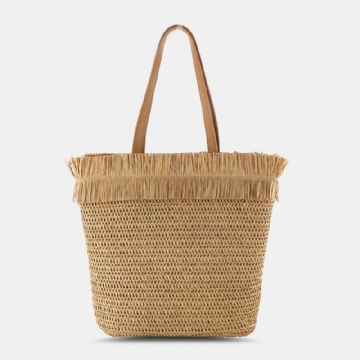 Damen Stroh Große Kapazität Casual Retro Atmungsaktive Strandtasche Handtasche Umhängetasche