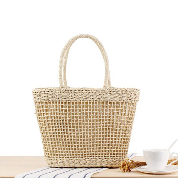 Damen Tragbare Hohle Gewebte Handtasche Travel Basket Tide Stilvolle Strohtasche