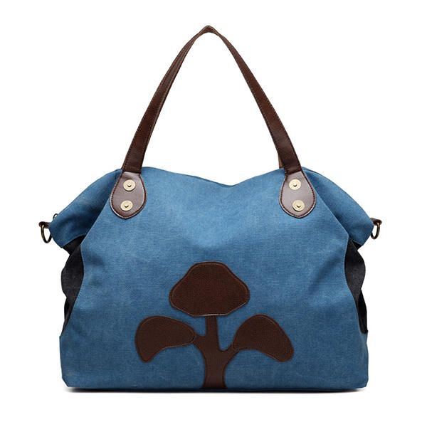 Große Kapazitäts Damen Segeltuch Patchwork Blumenmuster Beiläufige Handtasche