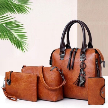 Herren 4 Stück Damen Kunstleder Handtasche Vintage Elegante Multifunktions Umhängetasche