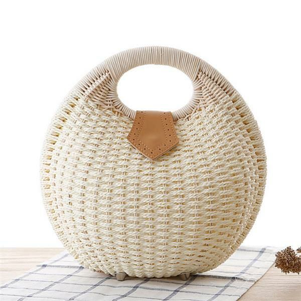 Herren Damen Tote Handtasche Sommer Strandtasche Strohtasche Rattan Tasche Handtasche