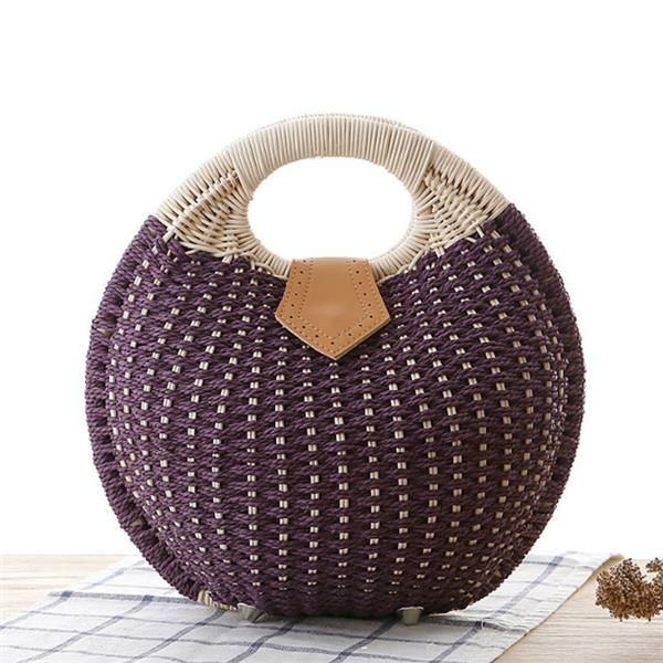 Herren Damen Tote Handtasche Sommer Strandtasche Strohtasche Rattan Tasche Handtasche