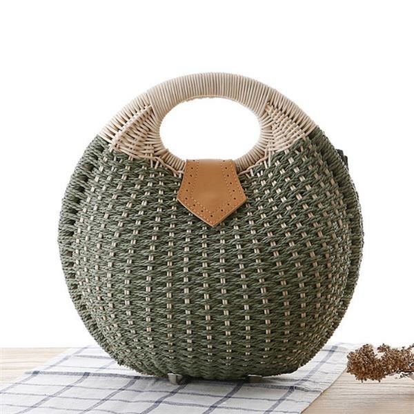 Herren Damen Tote Handtasche Sommer Strandtasche Strohtasche Rattan Tasche Handtasche