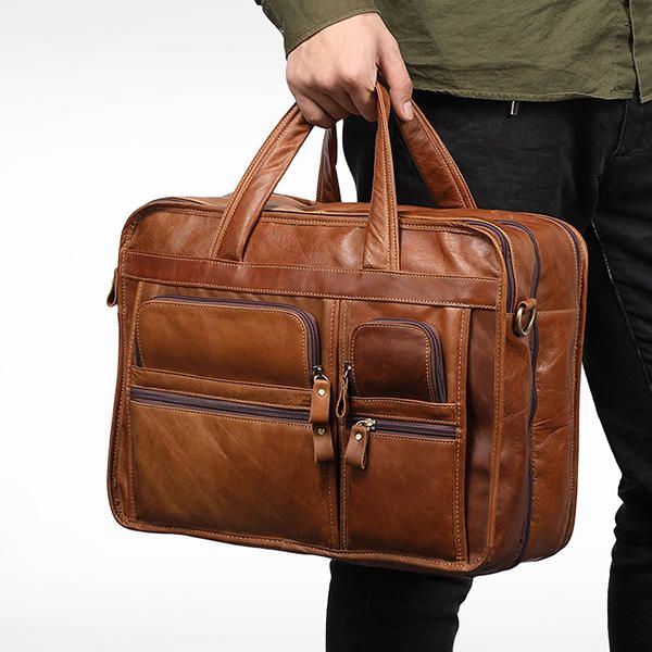 Herren Echtes Leder Business Große Kapazität 13.3 Zoll Laptoptasche Handtasche Aktentasche