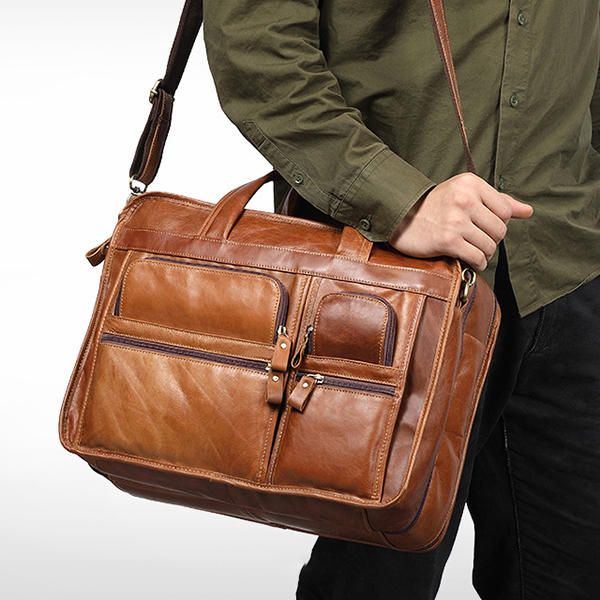 Herren Echtes Leder Business Große Kapazität 13.3 Zoll Laptoptasche Handtasche Aktentasche