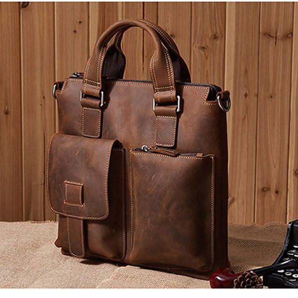 Herren Echtes Leder Retro Handtasche Umhängetasche Casual Business Umhängetasche Aktentasche