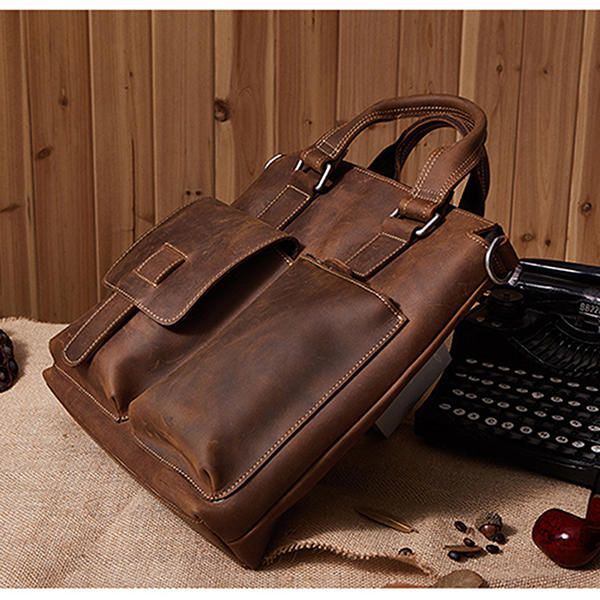 Herren Echtes Leder Retro Handtasche Umhängetasche Casual Business Umhängetasche Aktentasche