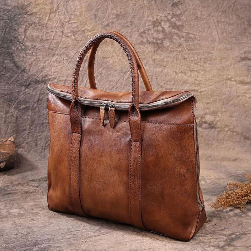 Herren Echtes Leder Retro Multi Pocket 15.6 Zoll Laptoptasche Aktentasche Business Handtasche Umhängetasche