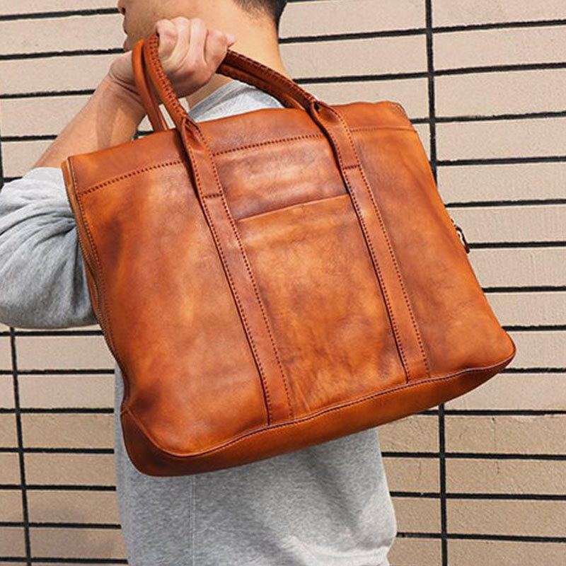 Herren Echtes Leder Retro Multi Pocket 15.6 Zoll Laptoptasche Aktentasche Business Handtasche Umhängetasche