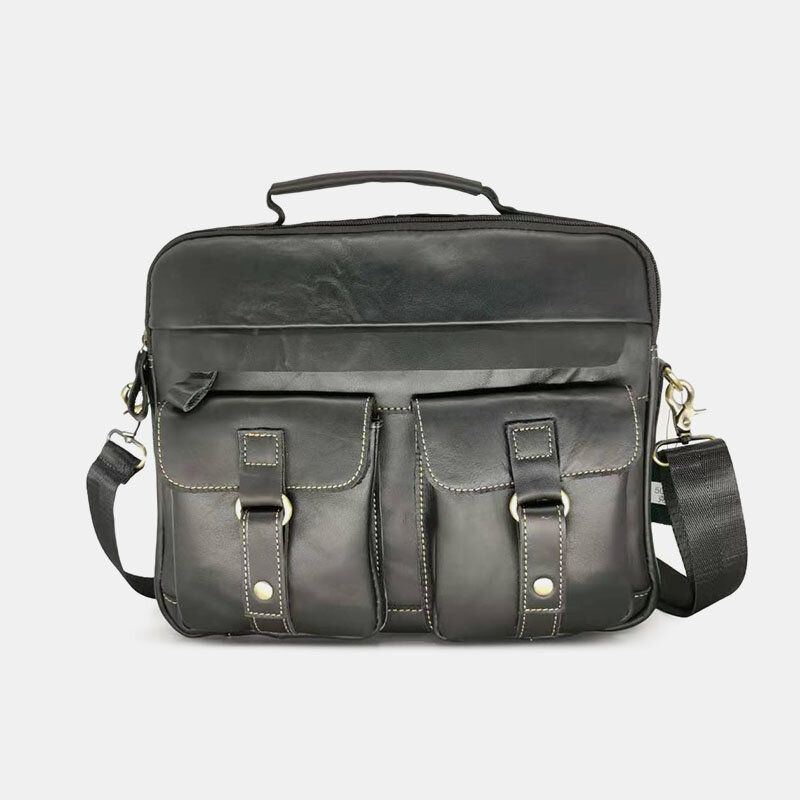 Herren Echtleder Multi Pocket Handtasche Businesstasche Laptoptasche Umhängetasche