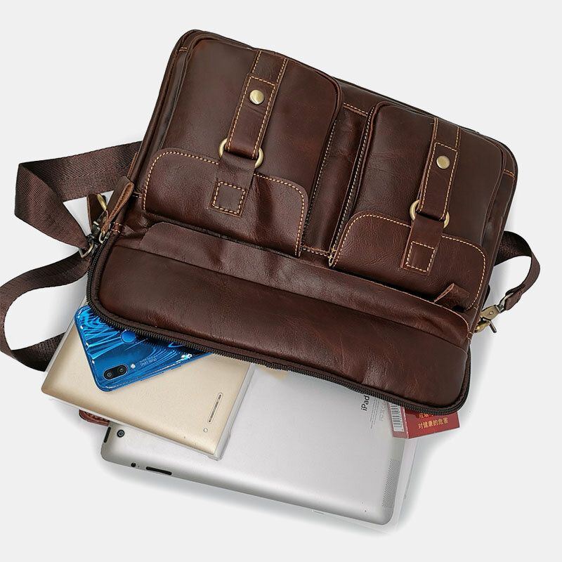 Herren Echtleder Multi Pocket Handtasche Businesstasche Laptoptasche Umhängetasche