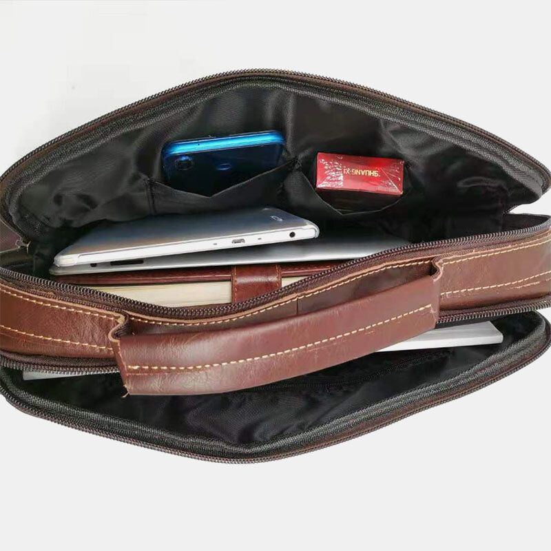 Herren Echtleder Multi Pocket Handtasche Businesstasche Laptoptasche Umhängetasche