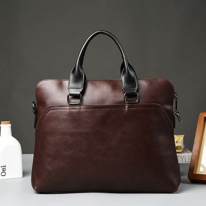 Herren Kunstleder Business Volltonfarbe Laptop Handtasche Casual Aktentasche