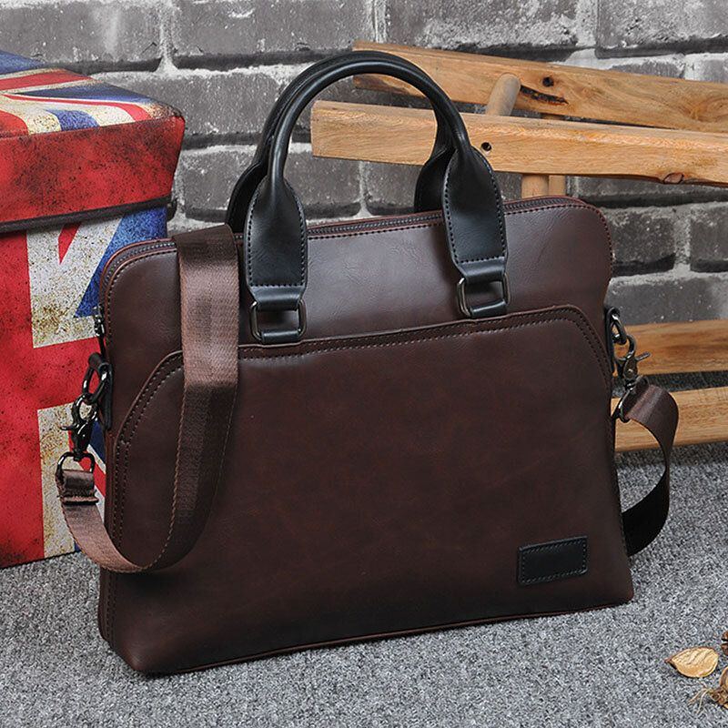 Herren Kunstleder Business Volltonfarbe Laptop Handtasche Casual Aktentasche