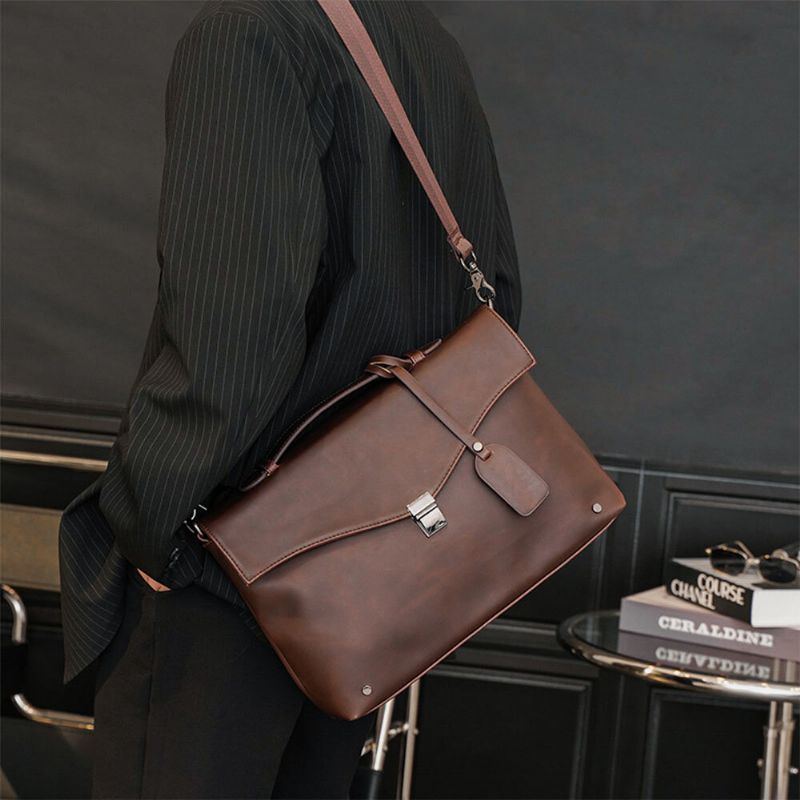 Herren Pu Leder Wasserdichte Verschleißfeste Handtasche Mit Großer Kapazität 14 Zoll Laptoptasche Lehrertasche Reisetasche