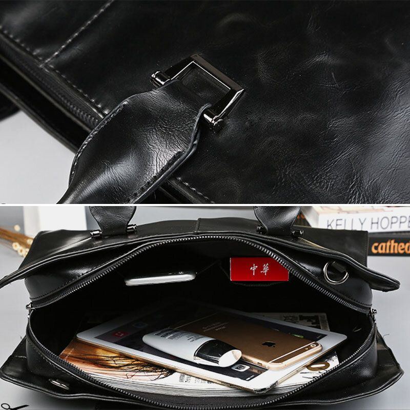 Herren Retro Pu Leder Große Kapazität Handtasche Aktentasche Lehrertasche Arbeitstasche