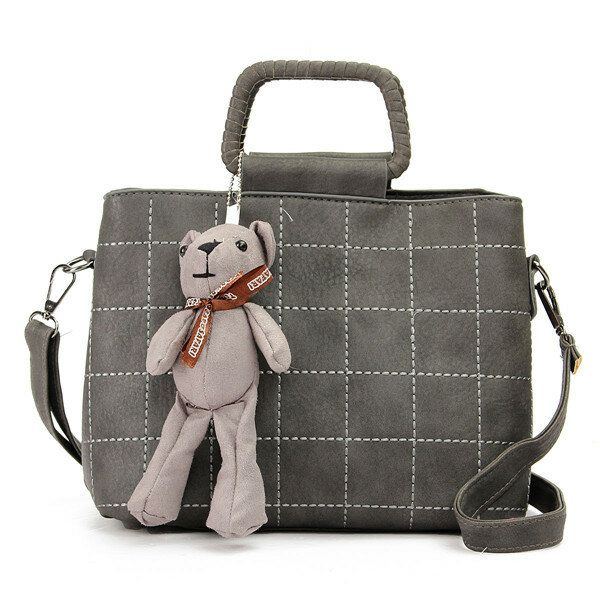 Retro Damen Pu Leder Plaid Bear Handtaschen Damen Elgant Umhängetaschen Umhängetaschen