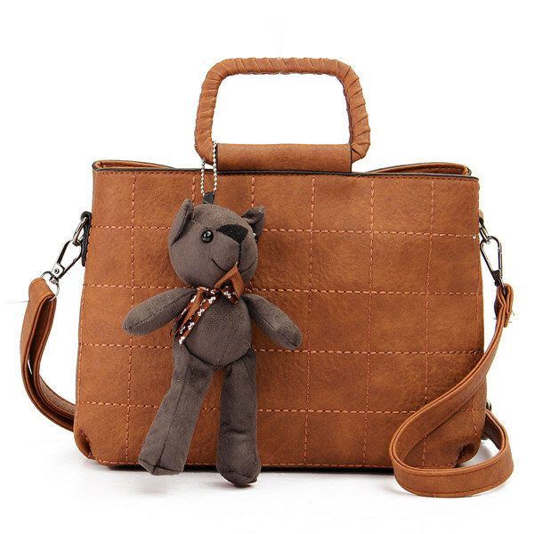 Retro Damen Pu Leder Plaid Bear Handtaschen Damen Elgant Umhängetaschen Umhängetaschen