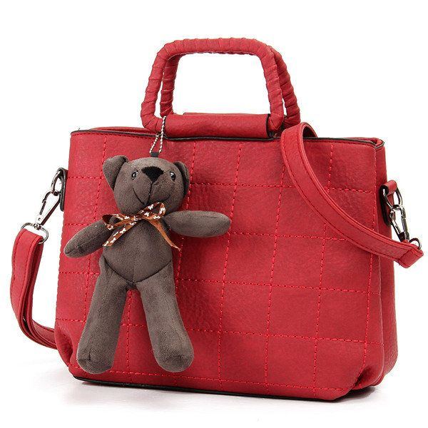 Retro Damen Pu Leder Plaid Bear Handtaschen Damen Elgant Umhängetaschen Umhängetaschen