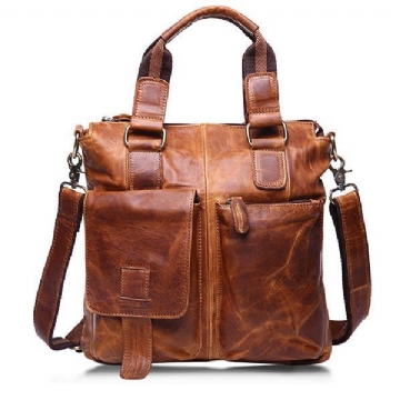 Retro Herrentasche Mode Business Handtasche Langlebige Umhängetasche Aus Echtem Leder