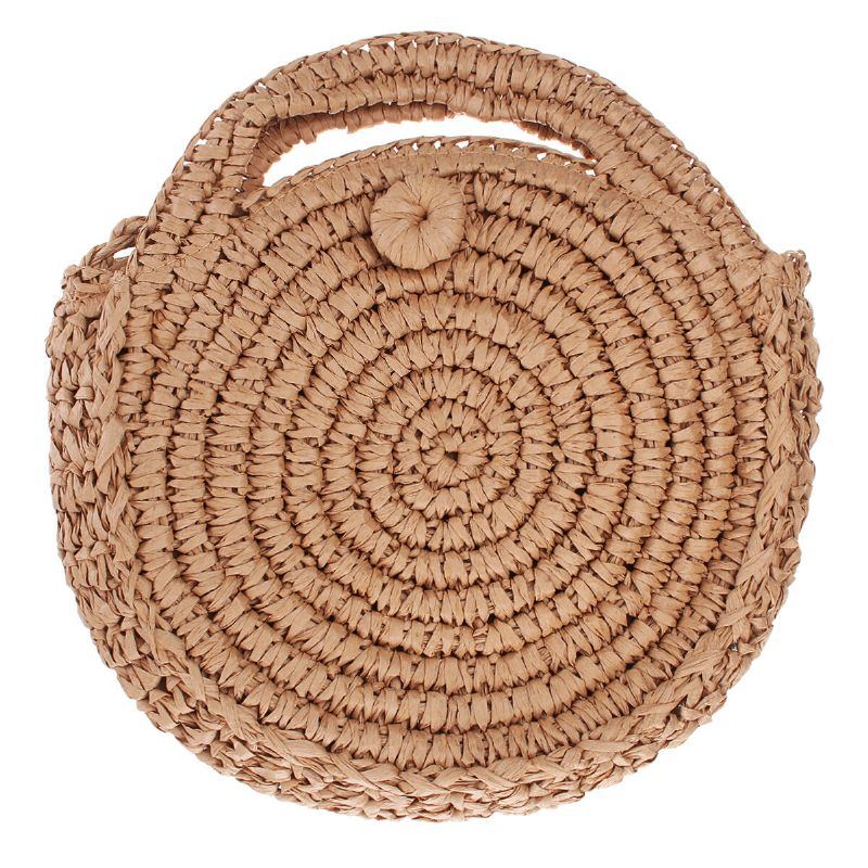 Runde Strohtasche Beige Weiß Damen Rattan Circle Handgewebte Umhängetasche Umhängetasche