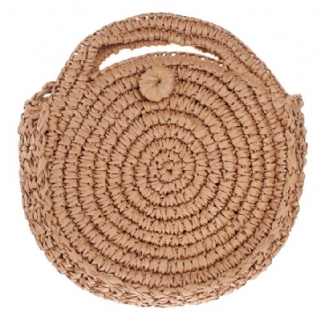 Runde Strohtasche Beige Weiß Damen Rattan Circle Handgewebte Umhängetasche Umhängetasche