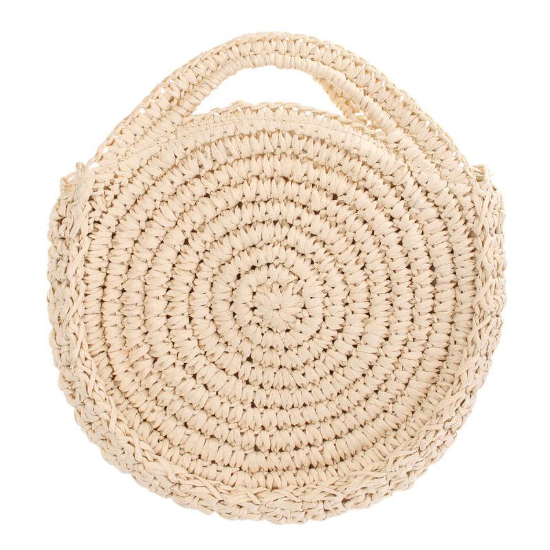 Runde Strohtasche Beige Weiß Damen Rattan Circle Handgewebte Umhängetasche Umhängetasche