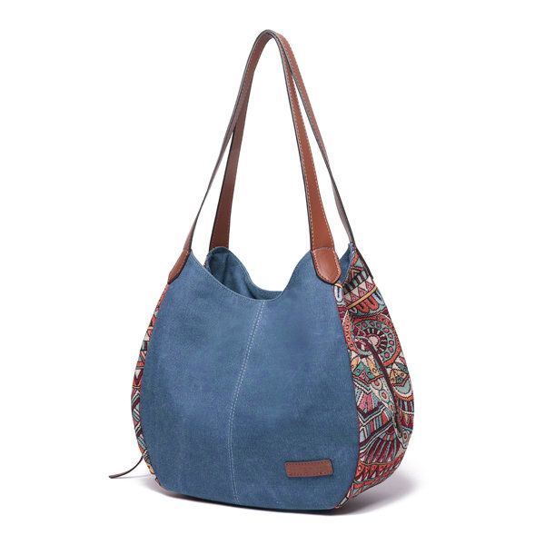 3 Haupttaschen Böhmen Große Kapazität Canvas Floral Handtasche Umhängetasche Für Damen