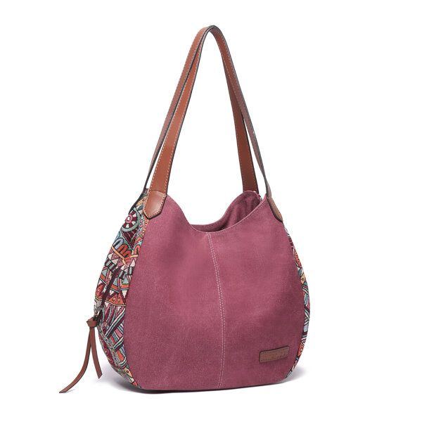 3 Haupttaschen Böhmen Große Kapazität Canvas Floral Handtasche Umhängetasche Für Damen