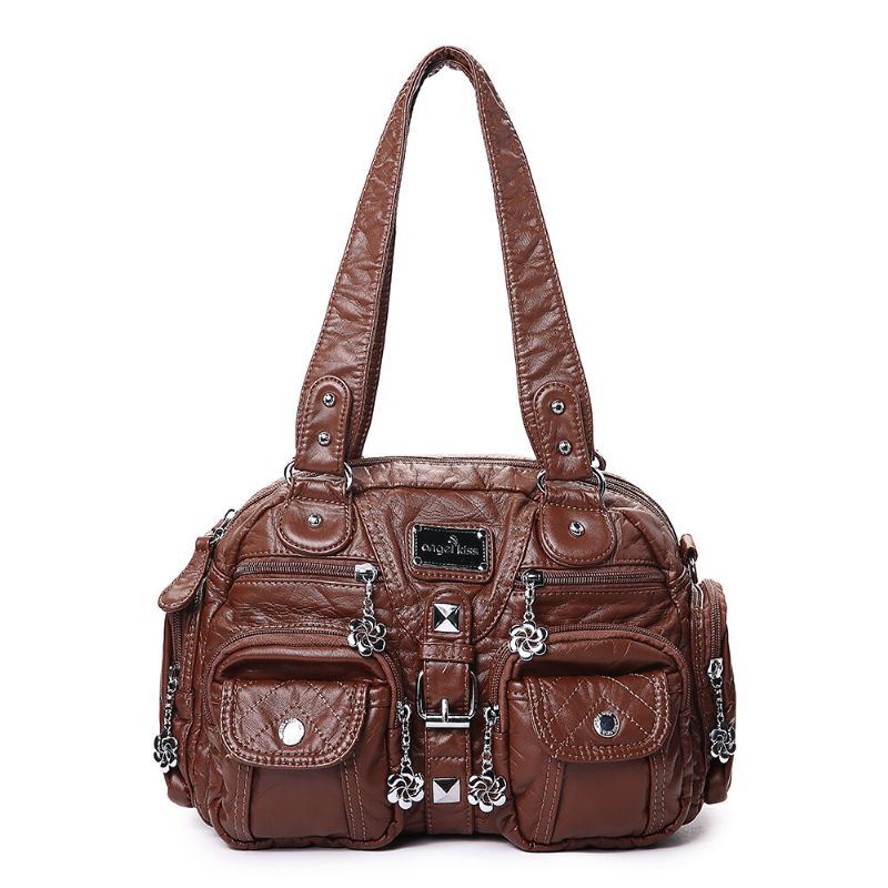 Angel Kiss Damen Weiches Leder Multi Pocket Motorradtasche Umhängetasche Umhängetasche Handtasche