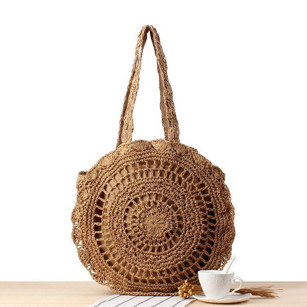 Casual Straw Hollow Out Round Bag Umhängetasche Für Damen