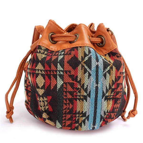 Damen Bohemia Canvas Bucket Bags Drawstring Umhängetaschen Umhängetaschen