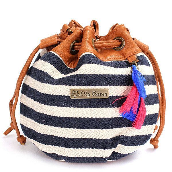 Damen Bohemia Canvas Bucket Bags Drawstring Umhängetaschen Umhängetaschen